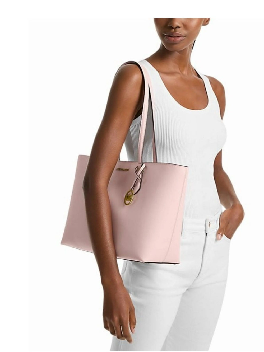NWT ๐ Michael Kors Pastel Pink Saffiano Tote with MK Charm - Picture 2 of 4